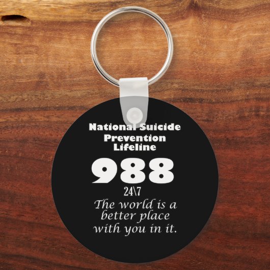 National Suicide Prevention Lifeline 988 With Whit Sleutelhanger (Voorkant)
