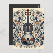 National Violin Day Melody Sticker with Folk Art Briefkaart (Voorkant / Achterkant)