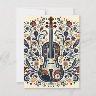 National Violin Day Melody Sticker with Folk Art Briefkaart