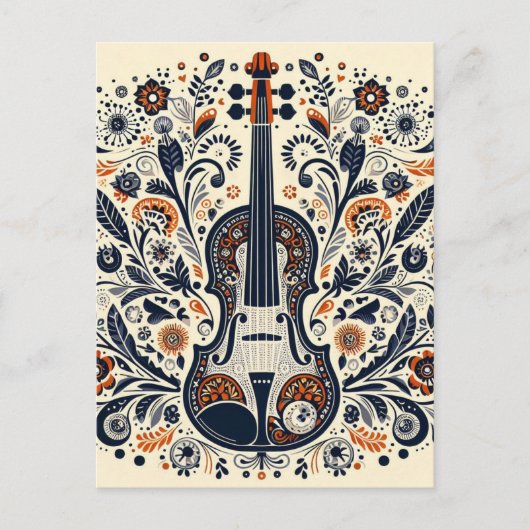 National Violin Day Melody Sticker with Folk Art Briefkaart (Voorkant)