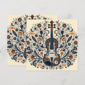 National Violin Day Melody Sticker with Folk Art Feestdagenkaart (Voorkant / Achterkant)