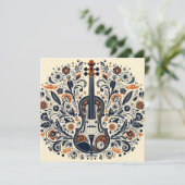 National Violin Day Melody Sticker with Folk Art Feestdagenkaart (Staand voorkant)