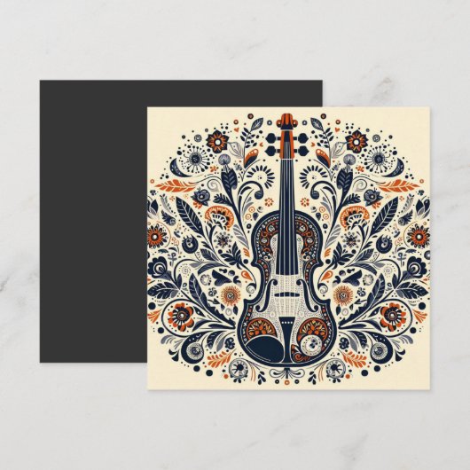 National Violin Day Melody Sticker with Folk Art Kaart (Voorkant / Achterkant)