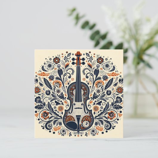 National Violin Day Melody Sticker with Folk Art Kaart (Staand voorkant)