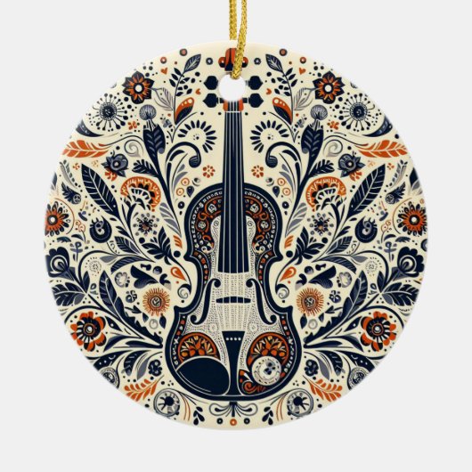 National Violin Day Melody Sticker with Folk Art Keramisch Ornament (Voorkant)