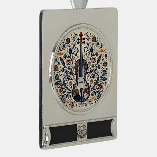 National Violin Day Melody Sticker with Folk Art Verzilverd Banner Ornament (Rechts)