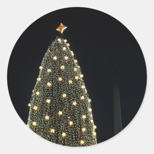 National Xmas Tree & Washington Monument at Night Ronde Sticker (Voorkant)