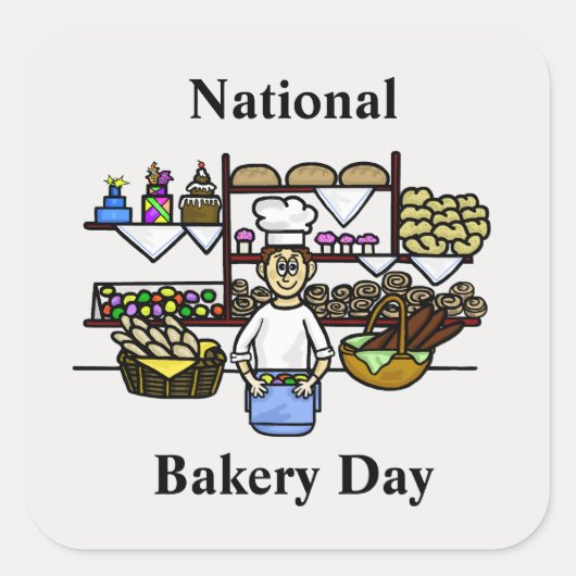 Nationale Bakkerdag-Man in bakkerijStickers Vierkante Sticker (Voorkant)