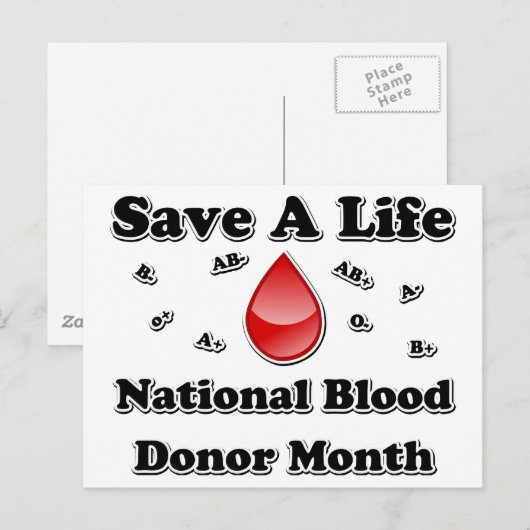 Nationale bloeddonormaand - een leven redden briefkaart (Voorkant / Achterkant)