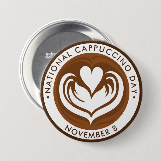 Nationale Cappuccino Dag Ronde Button 7,6 Cm (Voorkant /achterkant)