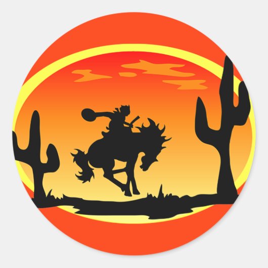Nationale Dag van de Cowboy Bronco Silhouet Ronde Sticker (Voorkant)