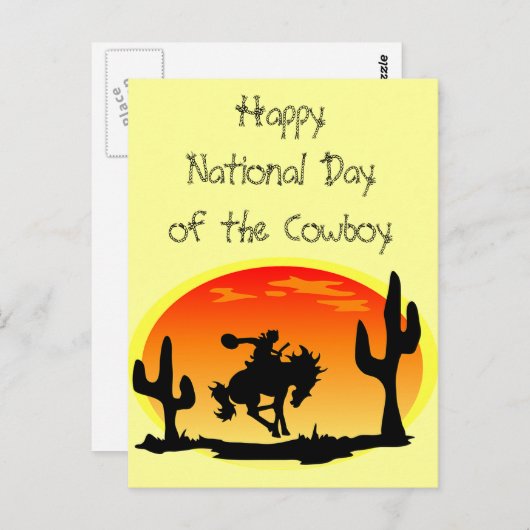 Nationale Dag van de Cowboy Bronco Silhouette Briefkaart (Voorkant / Achterkant)