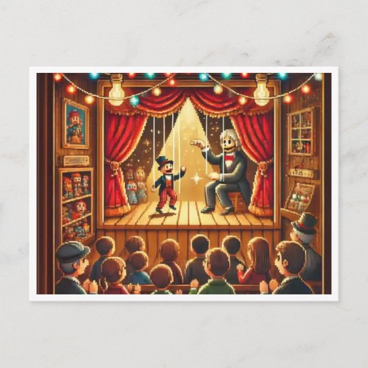 Nationale Dag van de Puppetrie Pixel Art Briefkaar Feestdagenkaart (Voorkant)