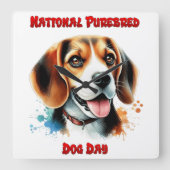 Nationale Dag van de Purebred Dog met Beagle Vierkante Klok (Voorkant)