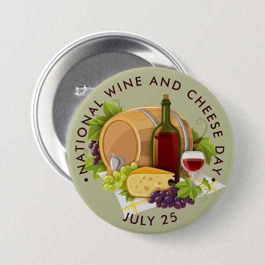Nationale dag van wijn en kaas ronde button 7,6 cm (Voorkant /achterkant)