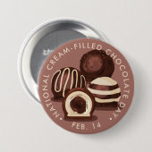 Nationale dag voor chocolade met crèmevulling ronde button 7,6 cm (Voorkant /achterkant)