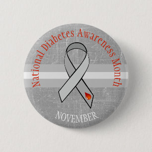 Nationale Diabetes Maand Grijs Rood Bewustzijn But Ronde Button 5,7 Cm