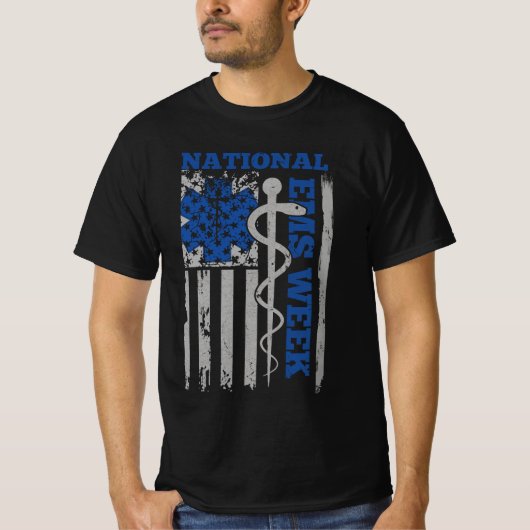 Nationale EMS Week VS Vlag Emergency Medische Serv T-shirt (Voorkant)