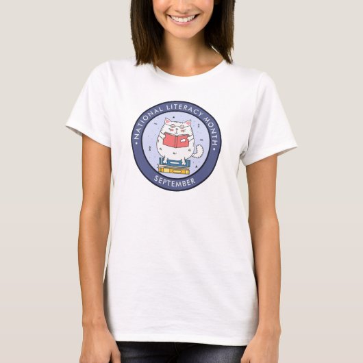 Nationale geletterdheidsmaand, leeskat t-shirt (Voorkant)