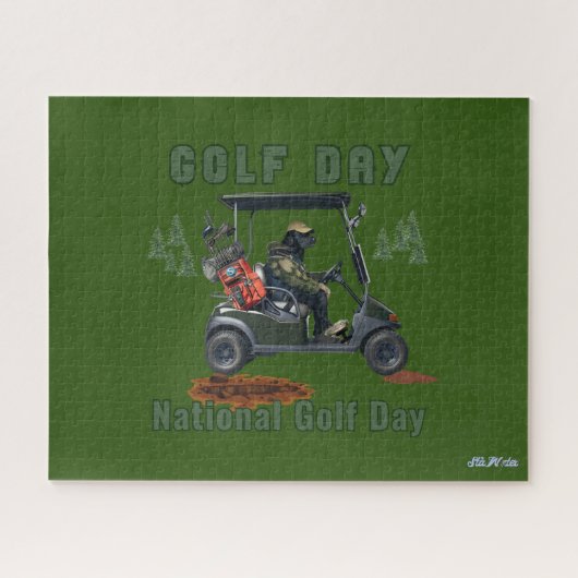 Nationale Golfdag, grappige groene hondengolf Legpuzzel (Horizontaal)
