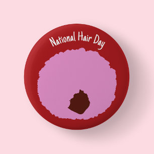 Nationale Haar Dag - Roze Afro Badge/ Ronde Button 5,7 Cm