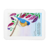 Nationale Haiku Waterverf Blauwe Vogel in Lila Boo Magneet (Horizontaal)