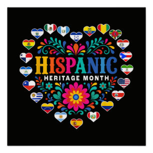 Nationale Hispanic Erfgoed Maand Hart Vlaggen Perfect Poster
