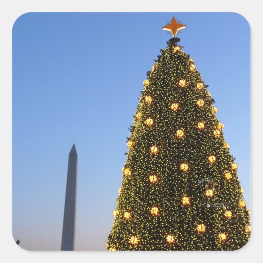Nationale kerstboom en Washington Monument Vierkante Sticker (Voorkant)