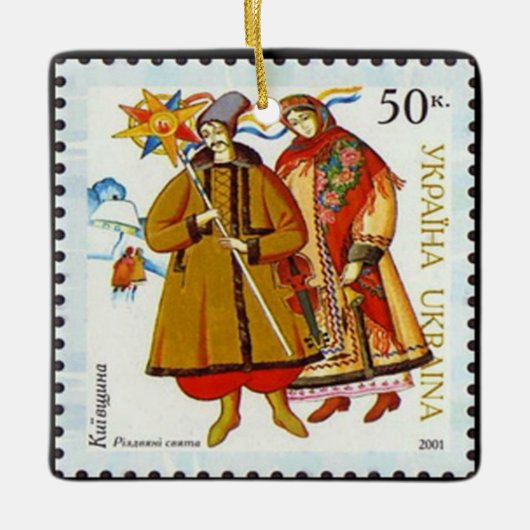 Nationale kleding van Oekraïne ~ Kerststempel ~ Keramisch Ornament (Voorkant)