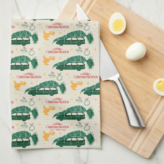 Nationale Lampoon kerstboom op auto patroon Theedoek (Quarter Fold)