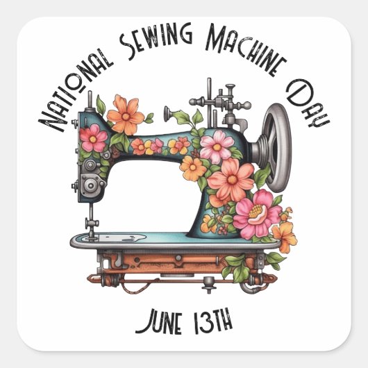 Nationale Naaimachinedag Douane Vierkante Sticker (Voorkant)