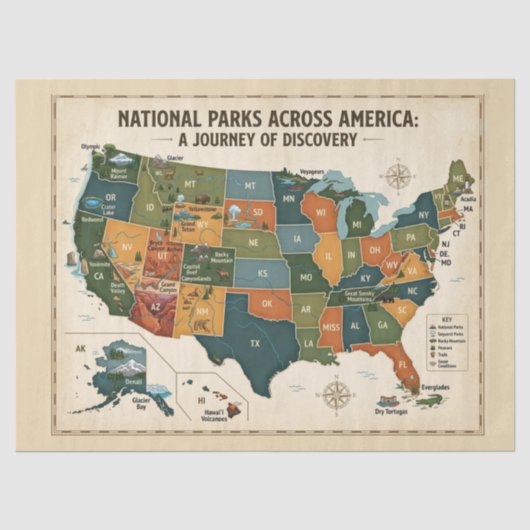 Nationale parken in Amerika Tissuepapier (Voorkant)