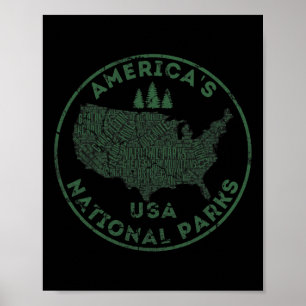 Nationale parken kaart wandelen reizen kamperen bu poster