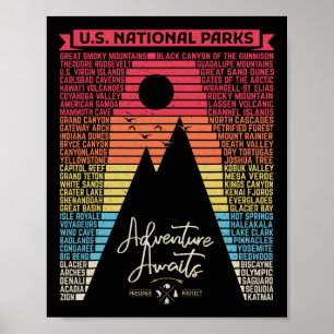 Nationale parken lijst US Park vintage kamperen wa Poster