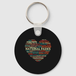 Nationale parken lijst Woordwolk Hart Camping Mann Sleutelhanger