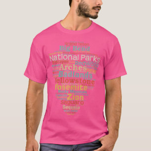 Nationale parken lijst Woordwolk Kamperen Wandelen T-shirt