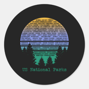 Nationale Parken Lijst Word Cloud Bomen Ronde Sticker
