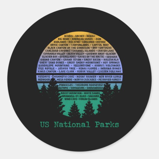 Nationale Parken Lijst Word Cloud Bomen Ronde Sticker (Voorkant)