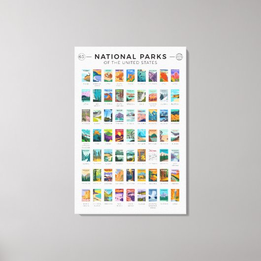  nationale parken van de lijst van de Verenigde St Canvas Afdruk (Voorkant)
