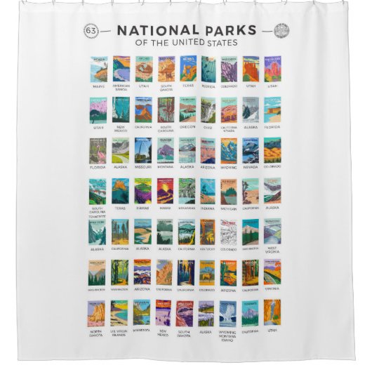  nationale parken van de lijst van de Verenigde St Douchegordijn (Voorkant)