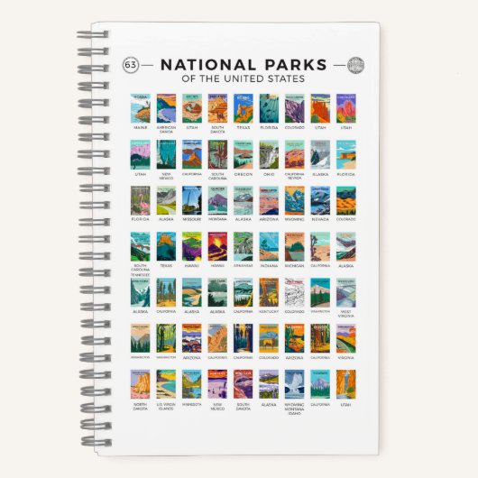  nationale parken van de lijst van de Verenigde St Notitieboek (Voorkant)