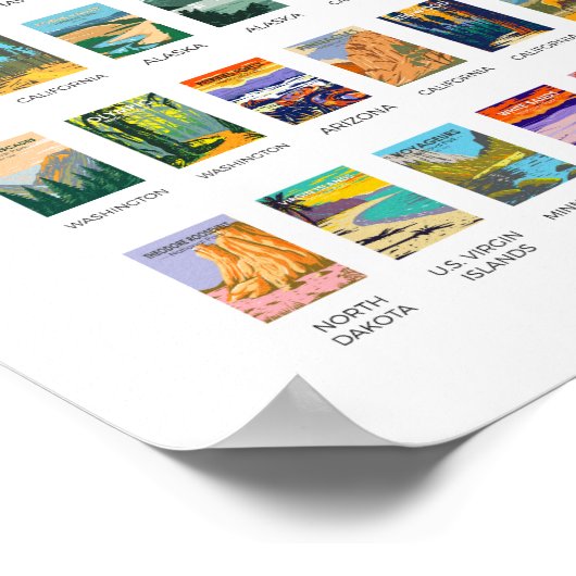  nationale parken van de lijst van de Verenigde St Poster (Hoek)