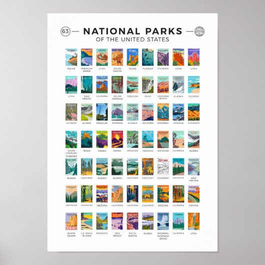  nationale parken van de lijst van de Verenigde St Poster (Voorkant)