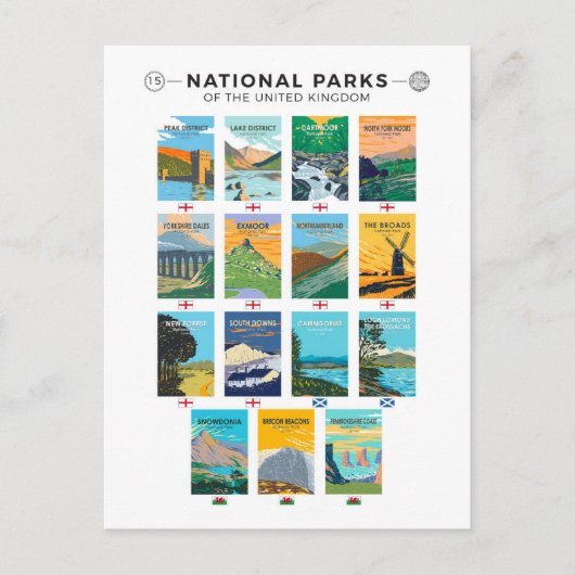 Nationale parken van de lijst van het Verenigd Kon Briefkaart (Voorkant)