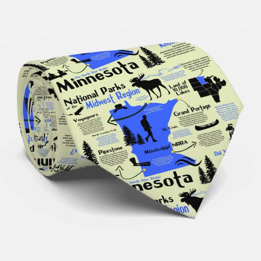 Nationale parken van Minnesota - Info Map Stropdas (Opgerold)