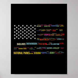 Nationale parken VS-lijst Woordwolk VS-vlag Kamper Poster