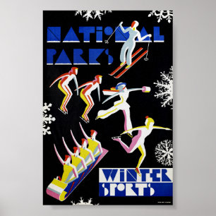 Nationale parken wintersport vintage poster 1936