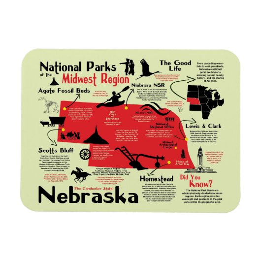 Nationale parkkaart Nebraska Magneet (Horizontaal)