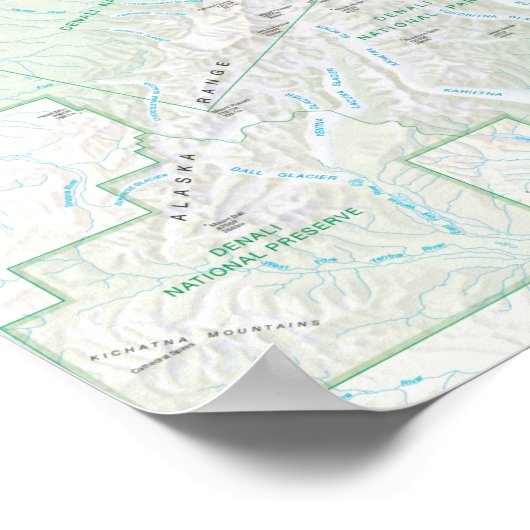 Nationale parkkaart van Denali Poster (Hoek)