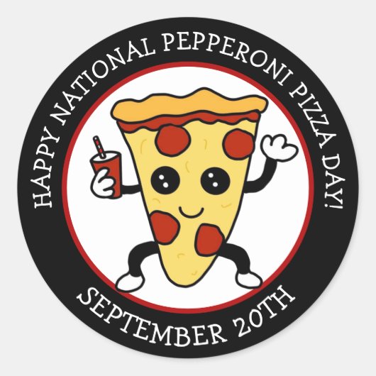 Nationale Pepperoni Pizza Dag | Funny Holiday Ronde Sticker (Voorkant)